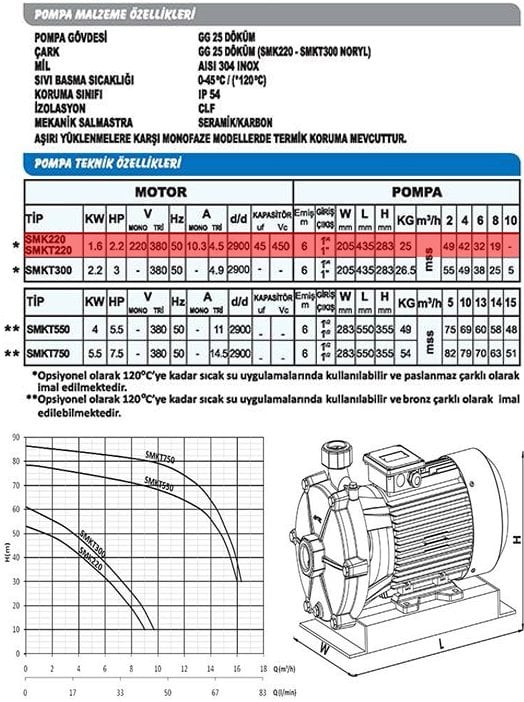 Sumak SMK220-S Sıcak Su Çift Kademeli Santrifüj Pompa